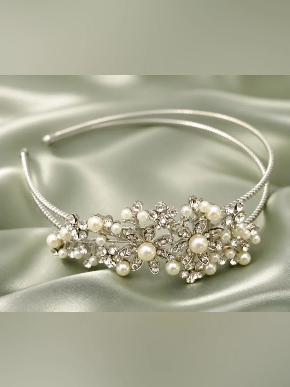 Silver-tone Faux Pearl & Crystal Floral Headpiece - Elegant Bridal Hairband